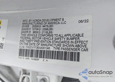 2022 Honda Accord Sport from USA, damaged, VIN 1HGCV1F36NA061345
